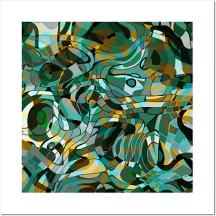 Green and Gold Geometric Pattern Posters and Art